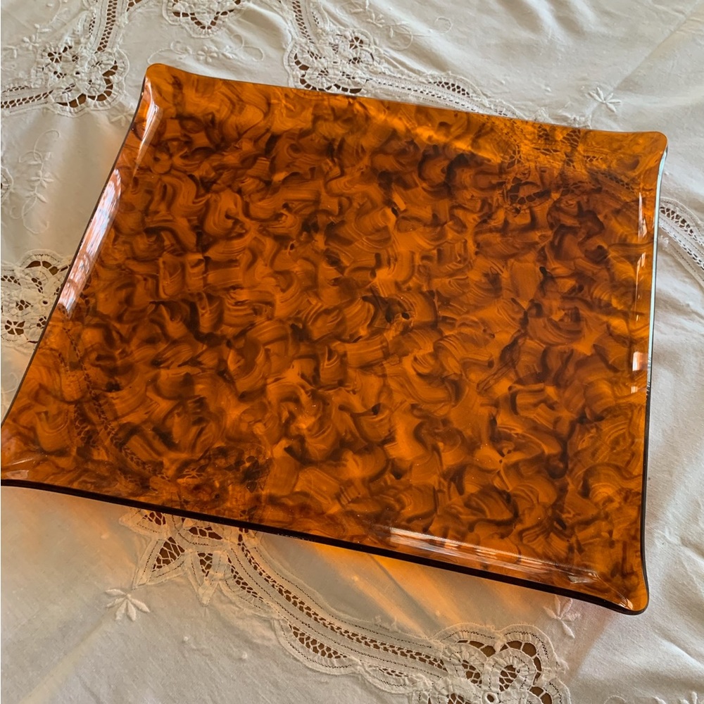 Vintage brushstroke tortoise acrylic lucite tray